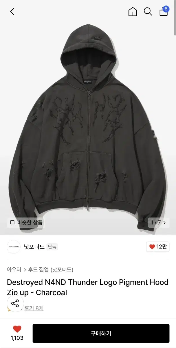 낫포너드 DESTROYED thunder logo pigment hood